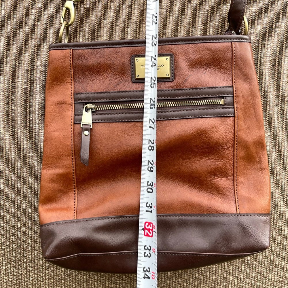 Tignanello Brown Leather Crossbody Bag Multi Zip Pocket - Picture 8 of 14